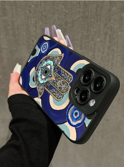 1pc Mysterious Fatima Hand & Evil Eye Cultural Symbol Phone Case>