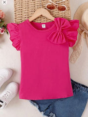 Shein Tween Girl Bow Front Ruffle Trim Tee, 11-12T