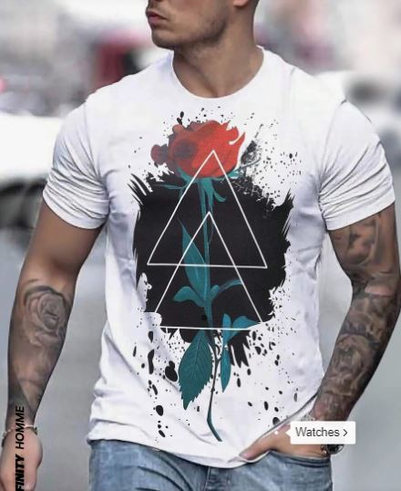 Shein Men Floral & Geo Print Tee, L +