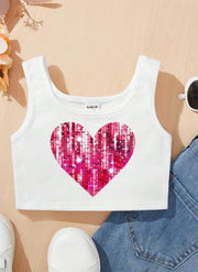 Shein Young Girl Casual Sleeveless Love Heart Pattern Top