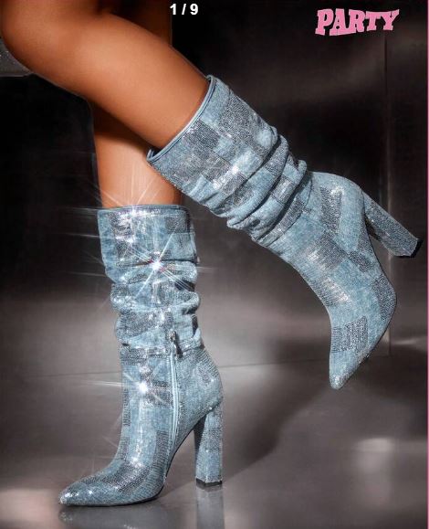 Shein High Heel Denim Blue Boots, Size: 40 */