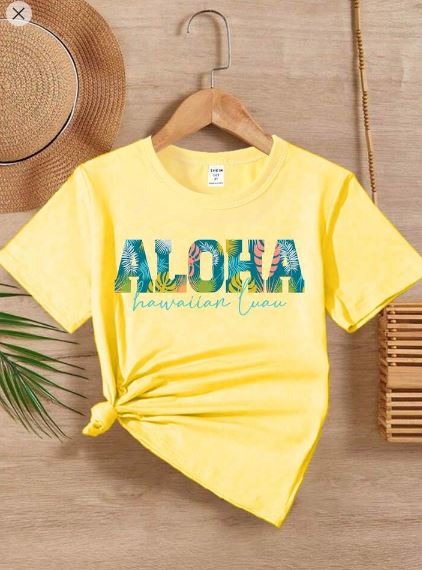 Shein Tween Girl Palm Tree & Letter Printed Casual Short Sleeve T-Shirt, 10T +