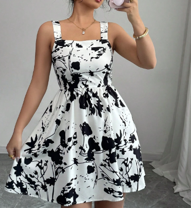 Shein Women's Elegant Floral Print Mini Dress, L +