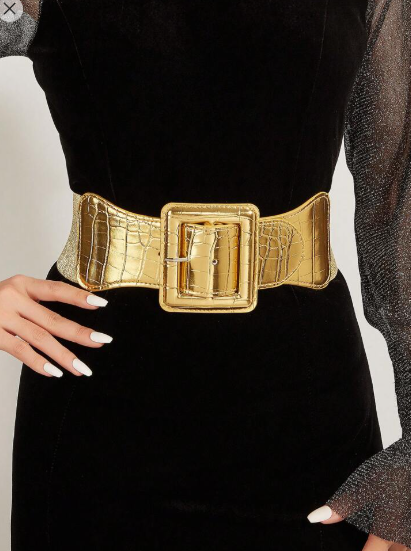 Shein Women's Square Buckle A-Line Dress With Fashionable PU Belt