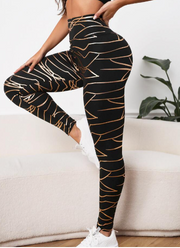 Shein Allover Print Wide Band Waist Sports Leggings Yoga Women Pants, XL -.