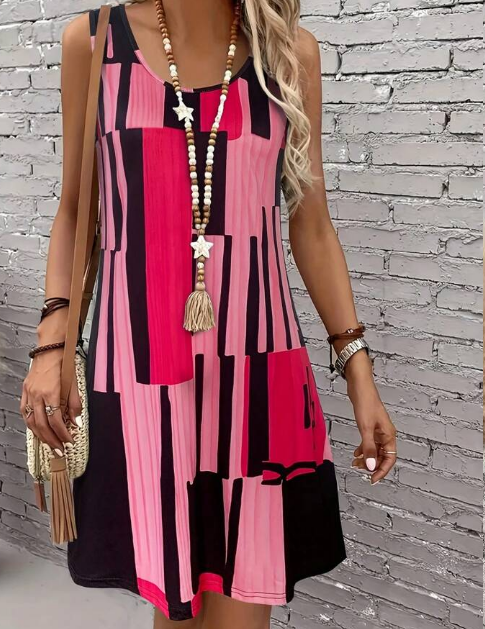 Shein Women's Geometric Pattern Sleeveless Dress, M +