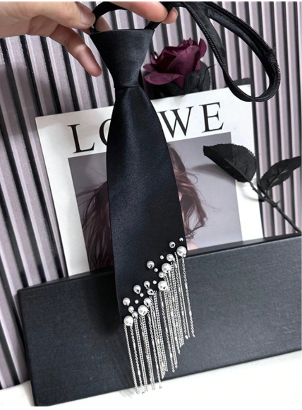 Shein 1pc Bowknot & Faux Pearl Inlaid Decor & Metal Chain Adjustable Neck Strap +