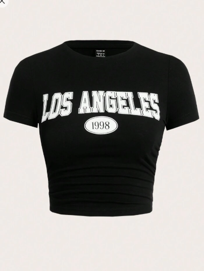 Shein Crop Top T-Shirt With Letter Print, M +