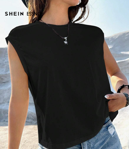 Shein Solid Shoulder Pad Tank Top, M +