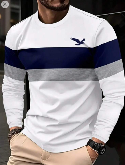 Shein Men's Stylish Eagle Print Long Sleeve T-Shirt +