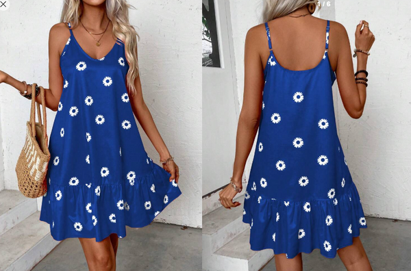 Shein Women's V-Neck Backless Floral Printed Ruffled Hem Dress, XL +