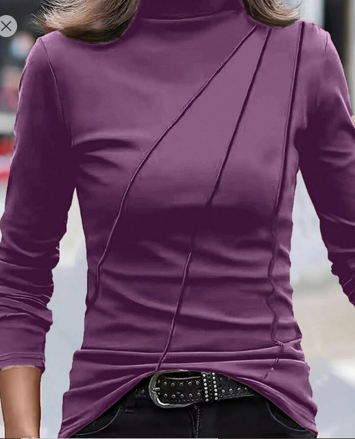 Shein Women Solid Color Stand Collar Long Sleeve Minimalist T-Shirt, XL +