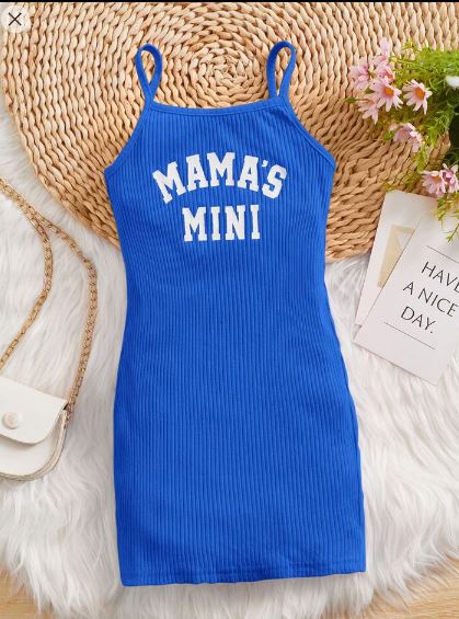 Shein Young Girl Toddler Girls Letter Graphic Ribbed Knit Cami Dress, 6T +
