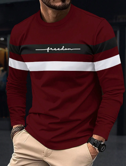 Shein Men's Fitness Beach Holiday Round Neck Long Sleeve T-Shirt, L -.