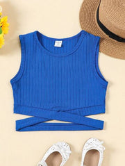 Shein Tween Girl Casual Basic Street Style Criss-Cross Hem Crop Tank Top, 10T