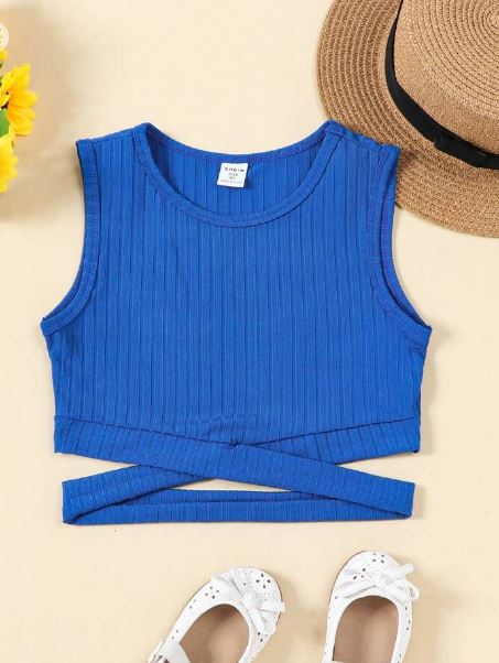 Shein Tween Girl Casual Basic Street Style Criss-Cross Hem Crop Tank Top, 10T