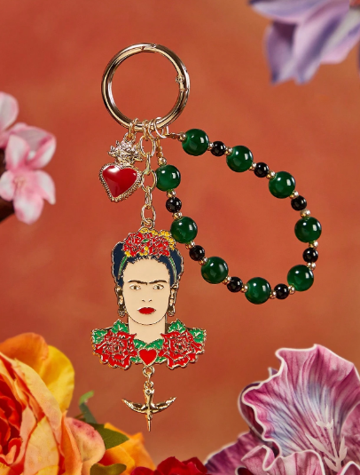 Shein Frida Kahlo Hummingbird, Heart & Flower Pattern Charm Keychain +