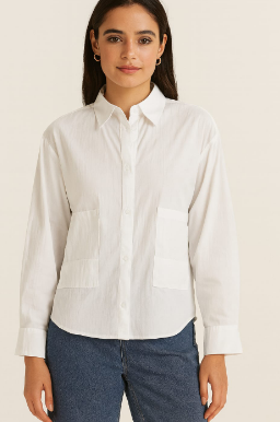 Shein Classic White Button-Down Shirt With Long Sleeves, M +