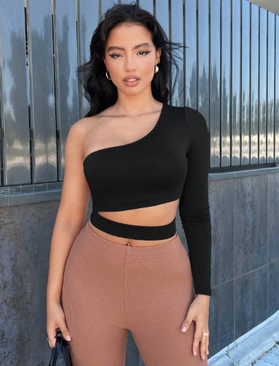 Shein SXY Summer; One Shoulder Cut Out Waist Crop Top, M +
