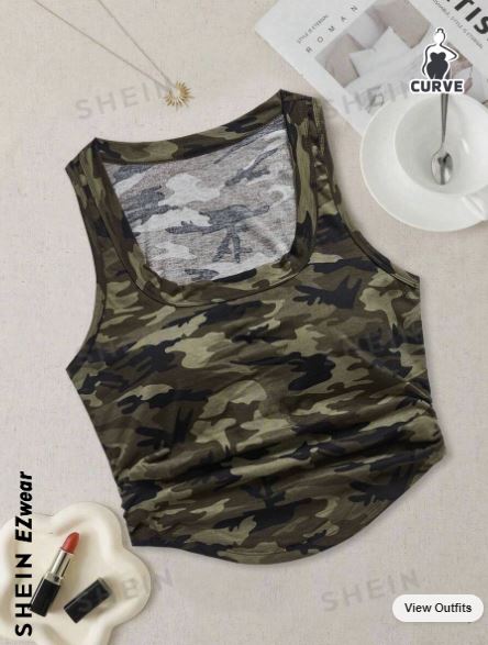 Shein Plus Camo Print Tank Top, 0XL /