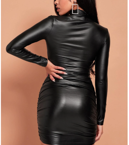 Shein Stand Neck Ruched Detail Dress, M -.
