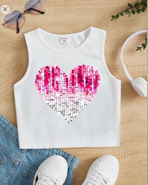 Shein Tween Girls' Casual Simple Heart Pattern Tank Top +