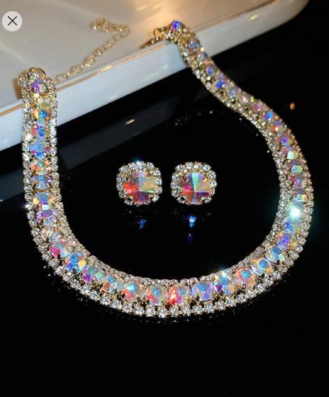 Shein 1set Crystal Necklace & Earrings Jewelry Set +