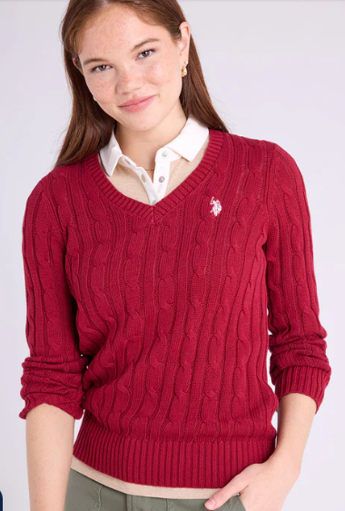 U.S. Polo Soft Cable V-Neck Sweater, XL +