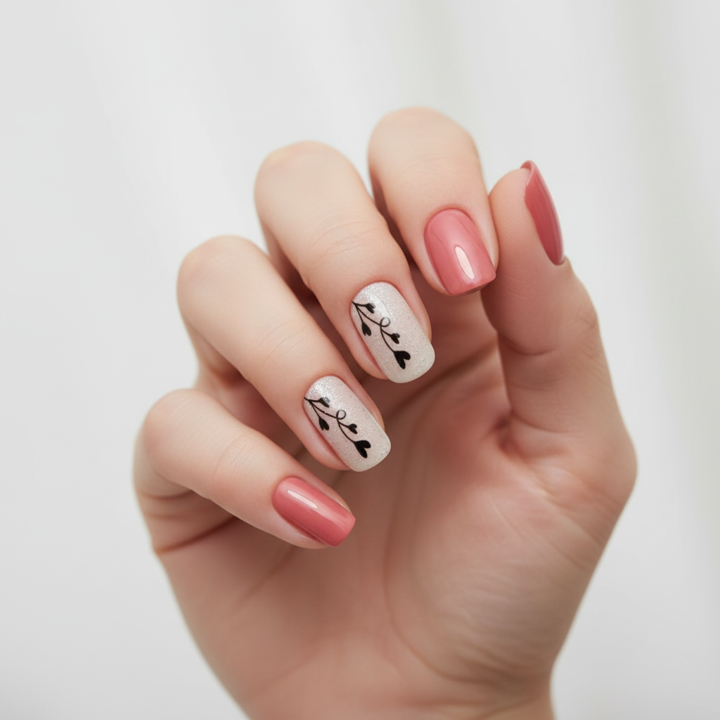Shein 24pcs Simple Orange & Multicolor Heart-Shaped Short Wear Nail +
