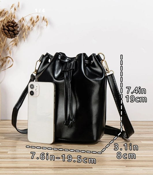 Shein Mini Drawstring Design Bucket Bag Black Elegant >