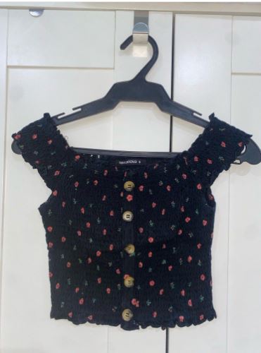 Terranova Black Floral Off-Shoulder Crop Top, S +