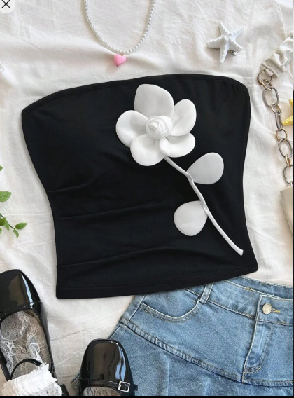 Shein Gathered Waist Side, 3D Floral Fitted Blouse, M +