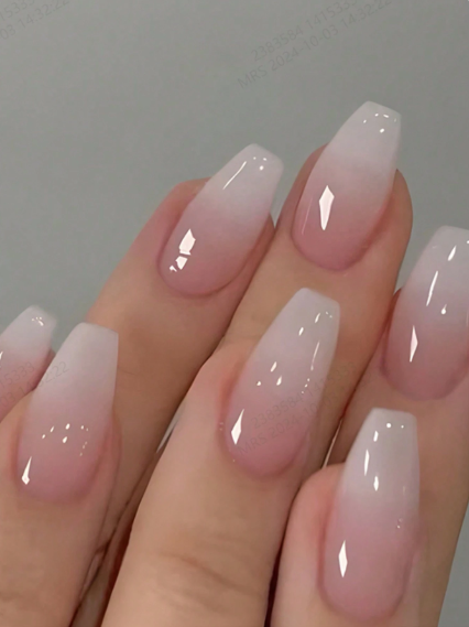 Shein French Ballerina Nail Waterproof Faux Medium Coffin False Nails -.