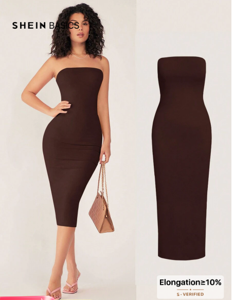 Shein Women'S Strapless Slim Fit Bodycon Casual Dinner Dress, L +