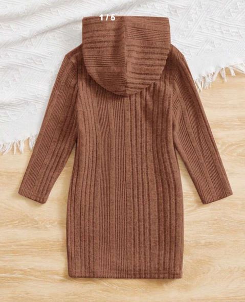 Shein Tween Girl Solid Hooded Long Sleeve Dress, 8T +