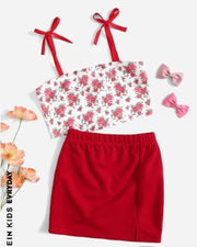 Shein Kids Toddler Girls Knot Strap Floral Cami Top & Split Hem Skirt, 7T -.