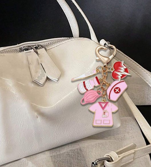 Shein Alloy Nurse And Doctor Themed Pendant, Pink Keychain -.