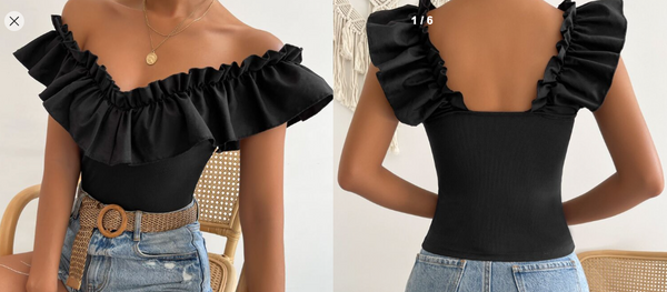 Shein Off Shoulder Ruffle Trim Tee, +