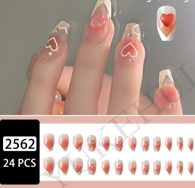 Shein 24Pcs Artificial Nails With Glue Set Fake Nails, Heart Shape +