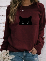Shein INAWLY Women Cartoon Cat Print Casual Loose Crew Neck Long Sleeve T-Shirt,S-.