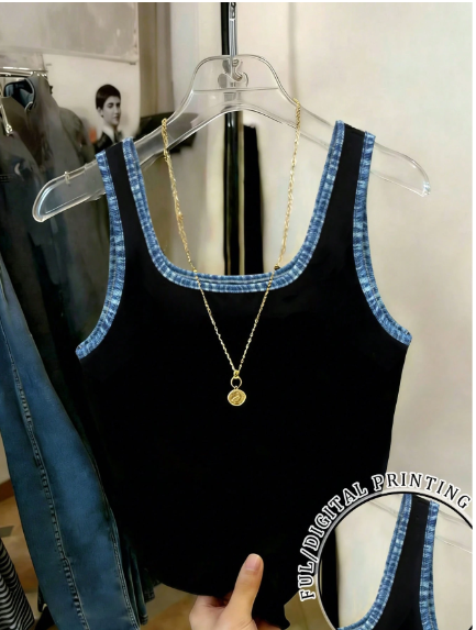 Shein Contrast Color Trim Fitted Women Tank Top -.
