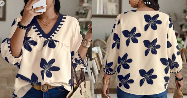 Shein Plus Size Women Random Floral Print Lantern Sleeve Blouse, 3XL +