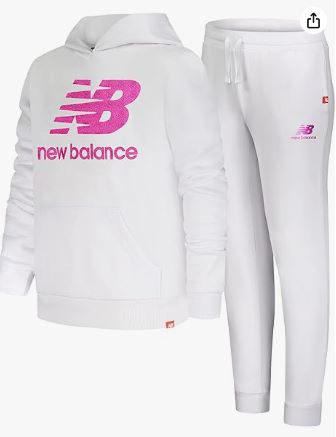 New Balance Girls' Jogger Set - 2 Piece Fleece Hoodie and Joggers, 14-16T +
