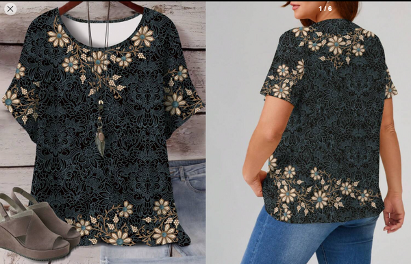 Shein Plus Size Vintage Floral Print Comfortable Casual Round Neck T-Shirt, 1XL +