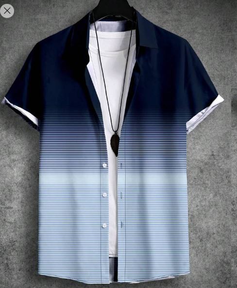Shein Men's Gradient Striped Short Sleeve Shirt, L */