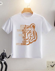 Shein Tween Boys' Casual Tiger Slogan Print Crew Neck Pullover T-Shirt, 8T +