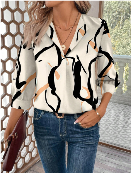 Shein Women's Casual Geometric Minimalist Print Blouse +