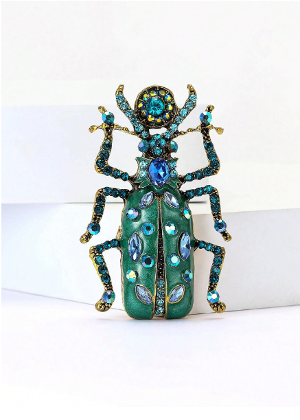 Shein Luxury Crystal Enamel Beetle Brooch Exquisite Insect Pin >