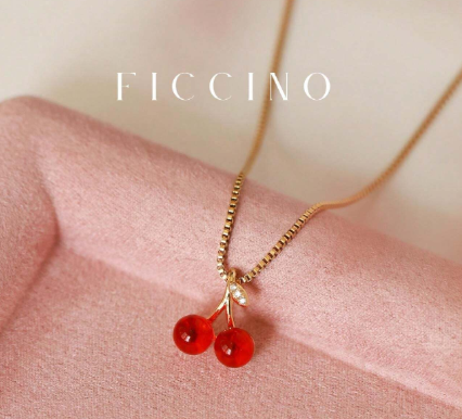 Shein Cherry Embellished Cubic Zirconia Pendant Necklace On Adjustable Titanium Coated Gold Box Chain +
