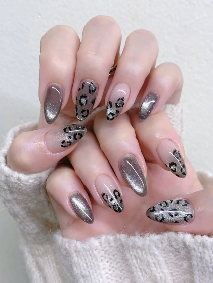 Shein Leopard Gradient Design, Minimalist Style, Smooth Surface Nails -.